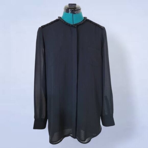 Supertrash Bellamy Black Chiffon Blouse with Beaded Collar and Shoulders - Small - Picture 1 of 9
